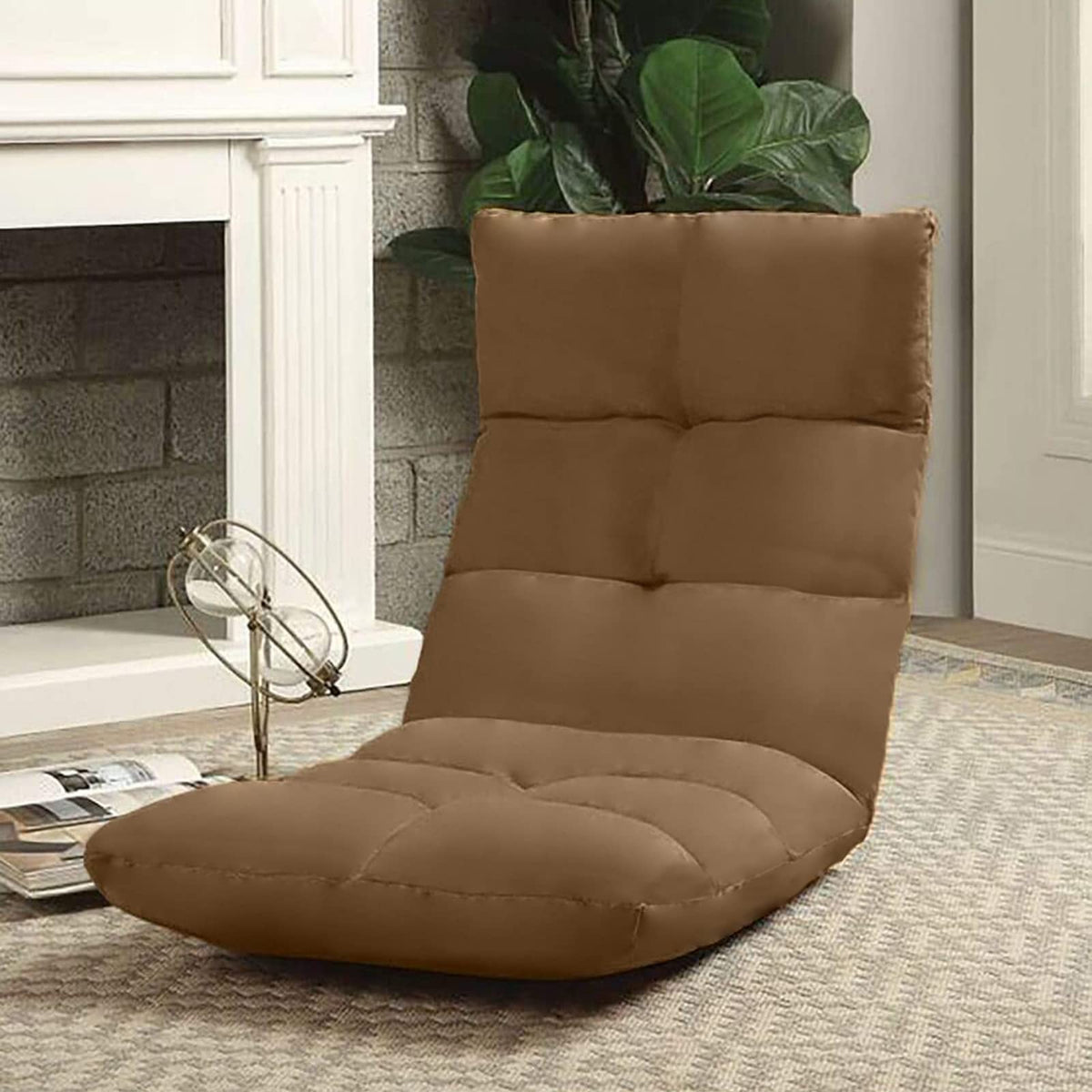Picnic Upholstered Velvet Foldable Floor Chair - 120x50x15 cm Brown