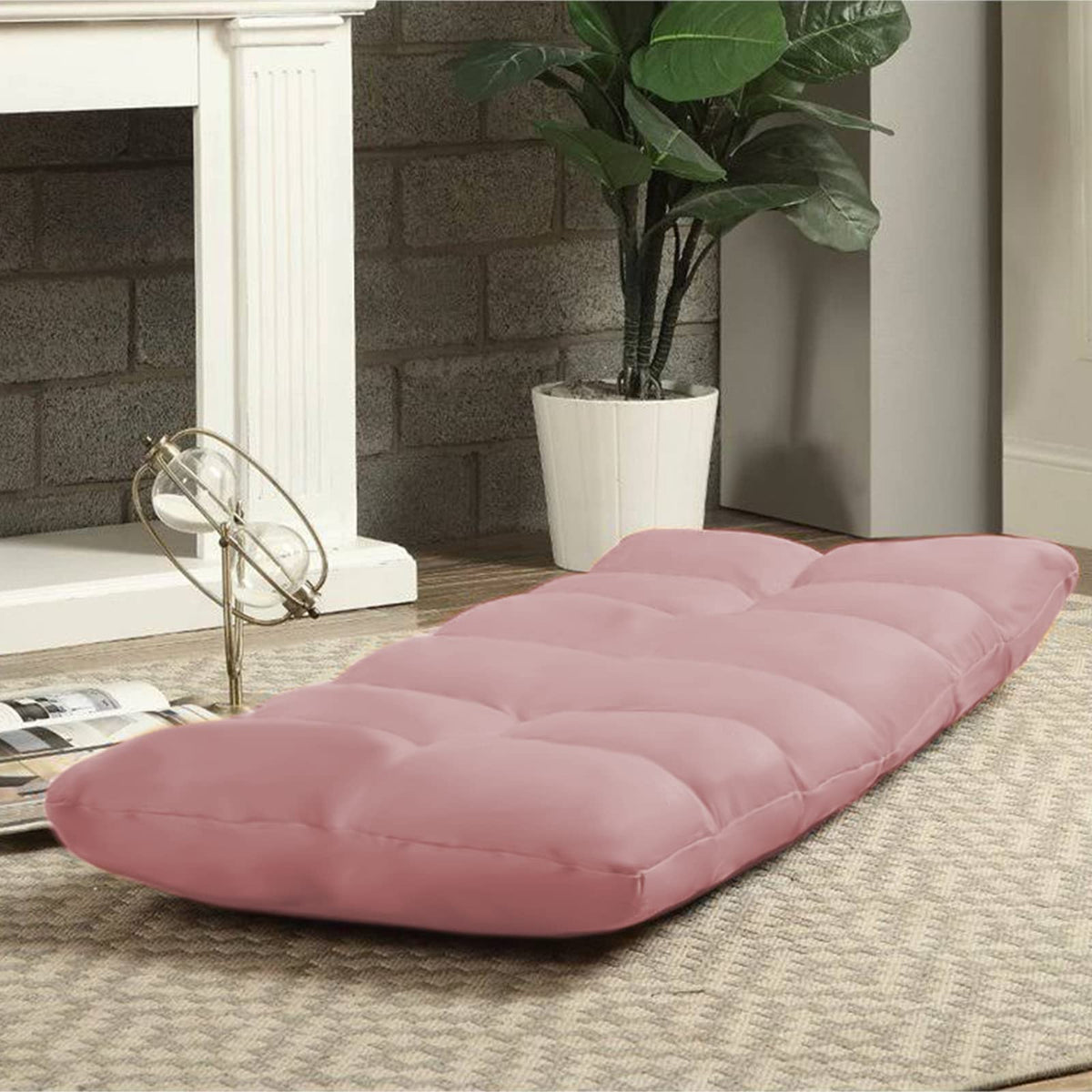 Picnic Upholstered Velvet Foldable Floor Chair - 120x50x15 cm Light Pink