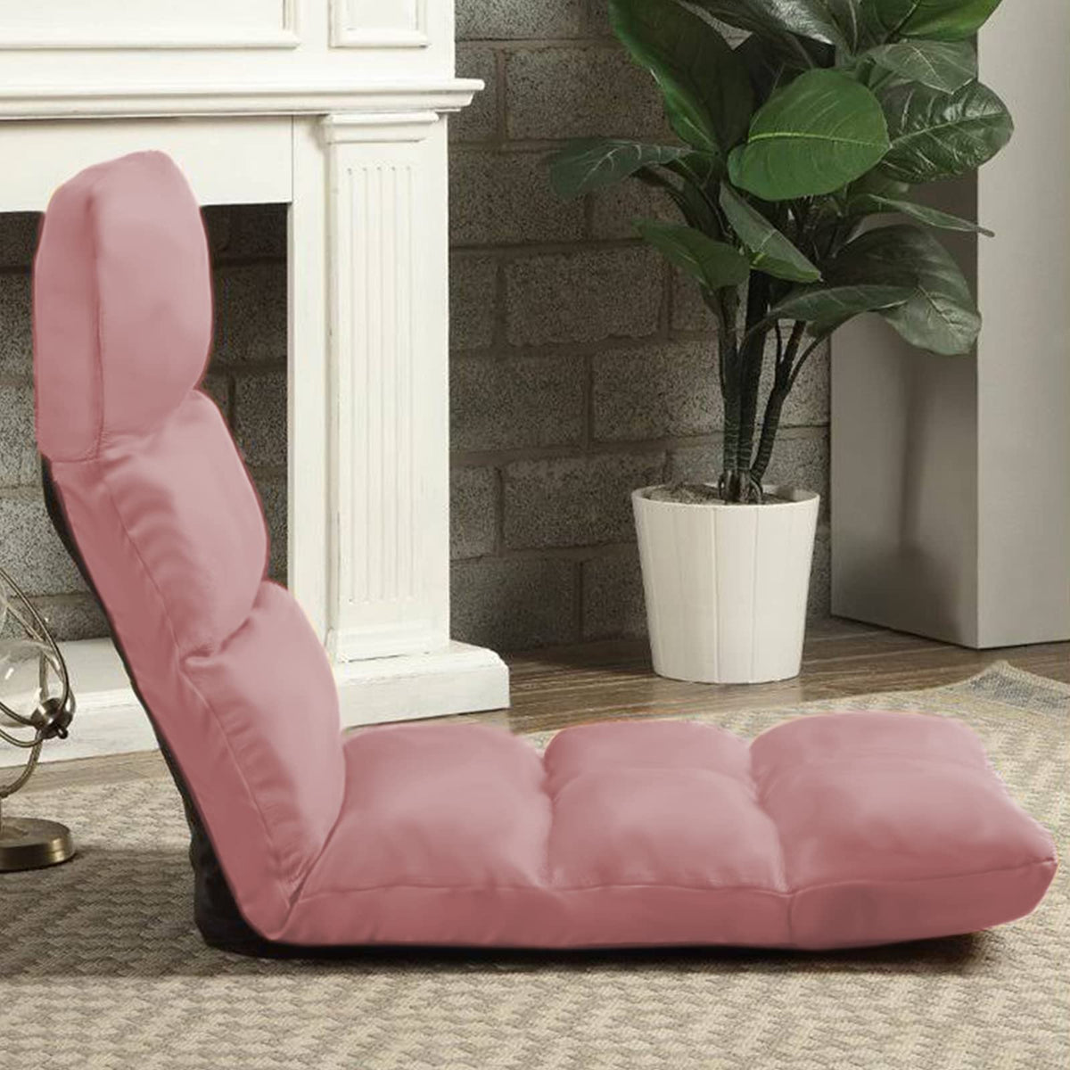 Picnic Upholstered Velvet Foldable Floor Chair - 120x50x15 cm Light Pink