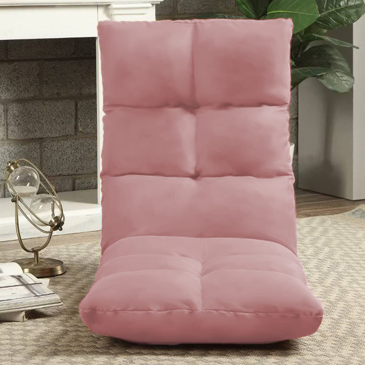 Picnic Upholstered Velvet Foldable Floor Chair - 120x50x15 cm Light Pink