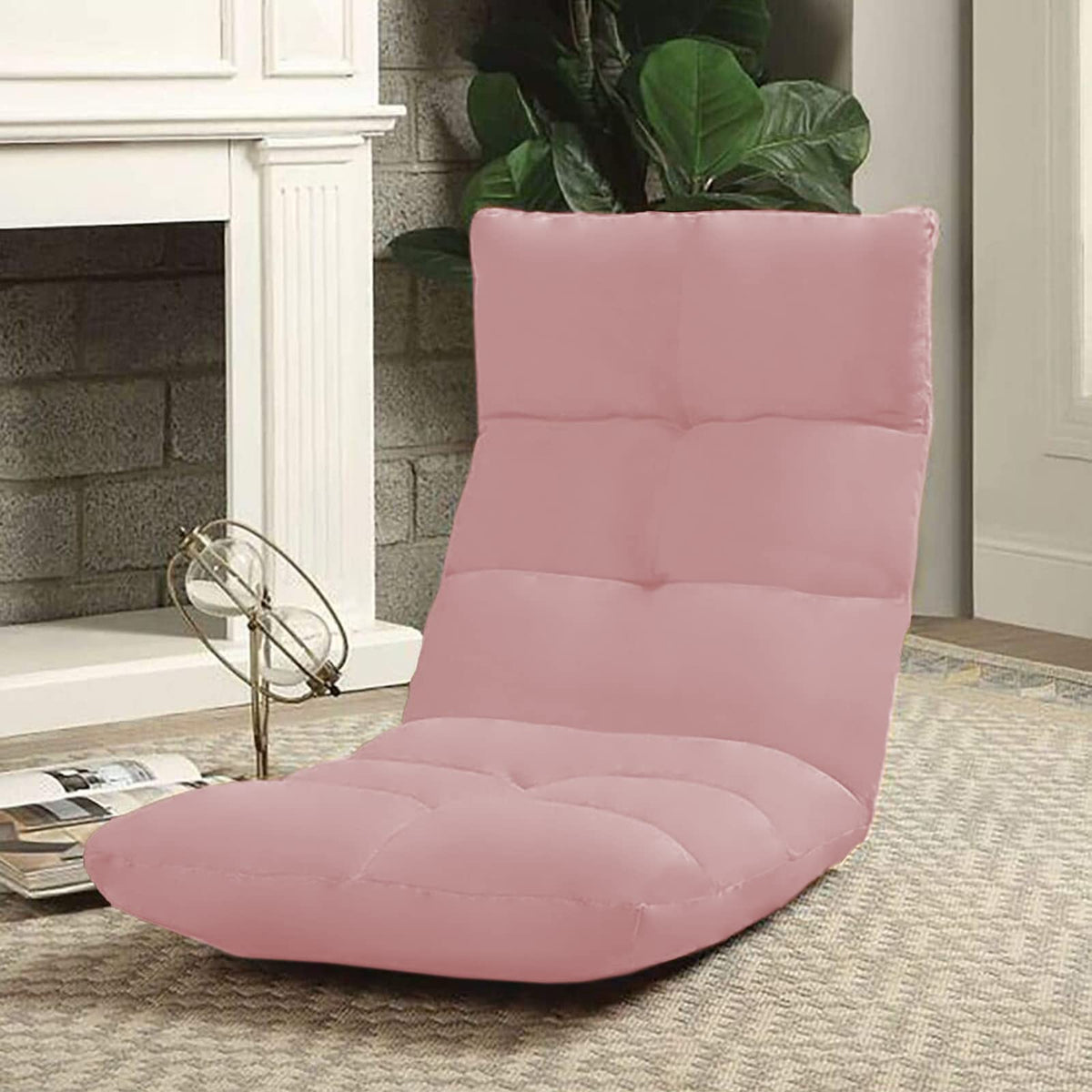 Picnic Upholstered Velvet Foldable Floor Chair - 120x50x15 cm Light Pink