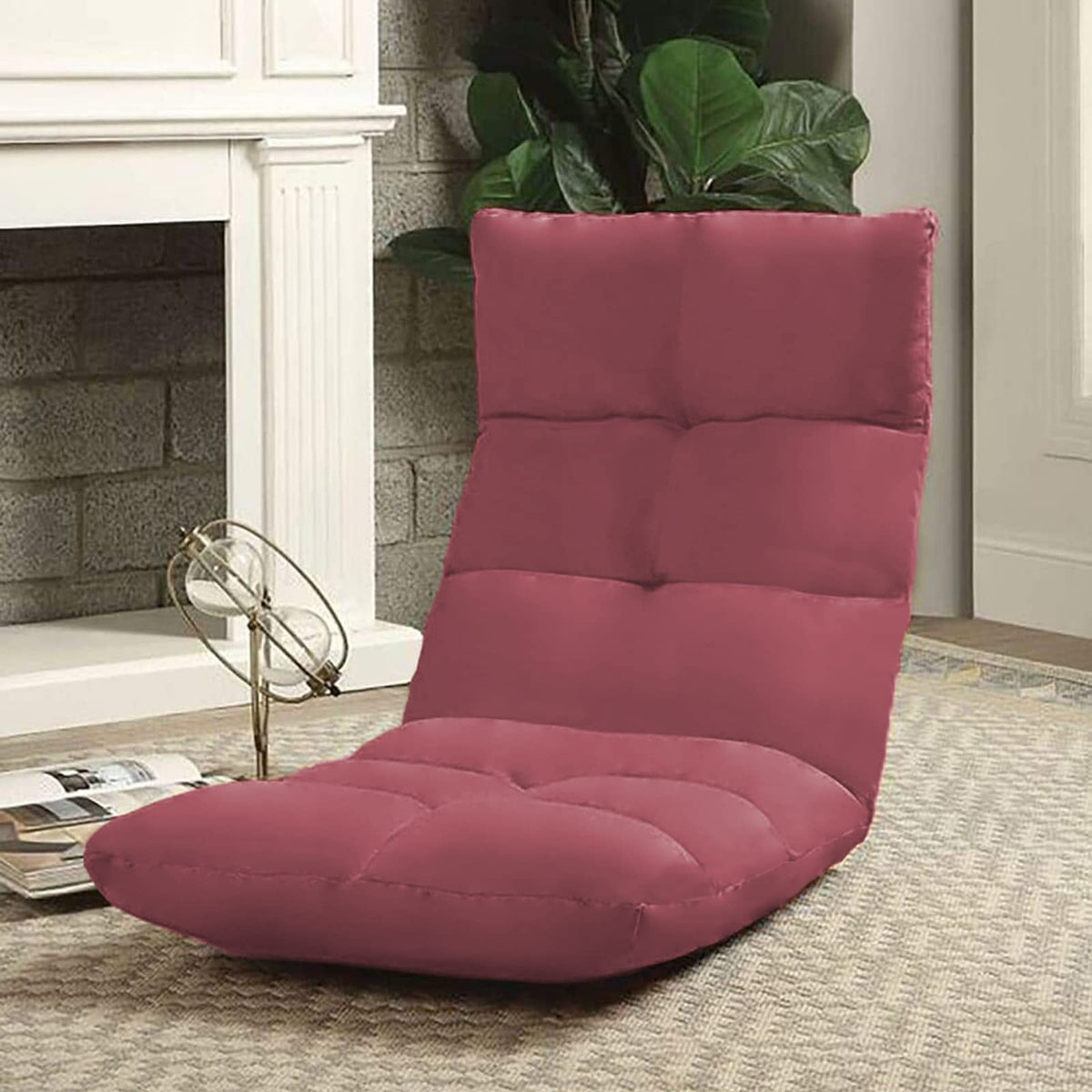 Picnic Upholstered Velvet Foldable Floor Chair - 120x50x15 cm Dark Pink