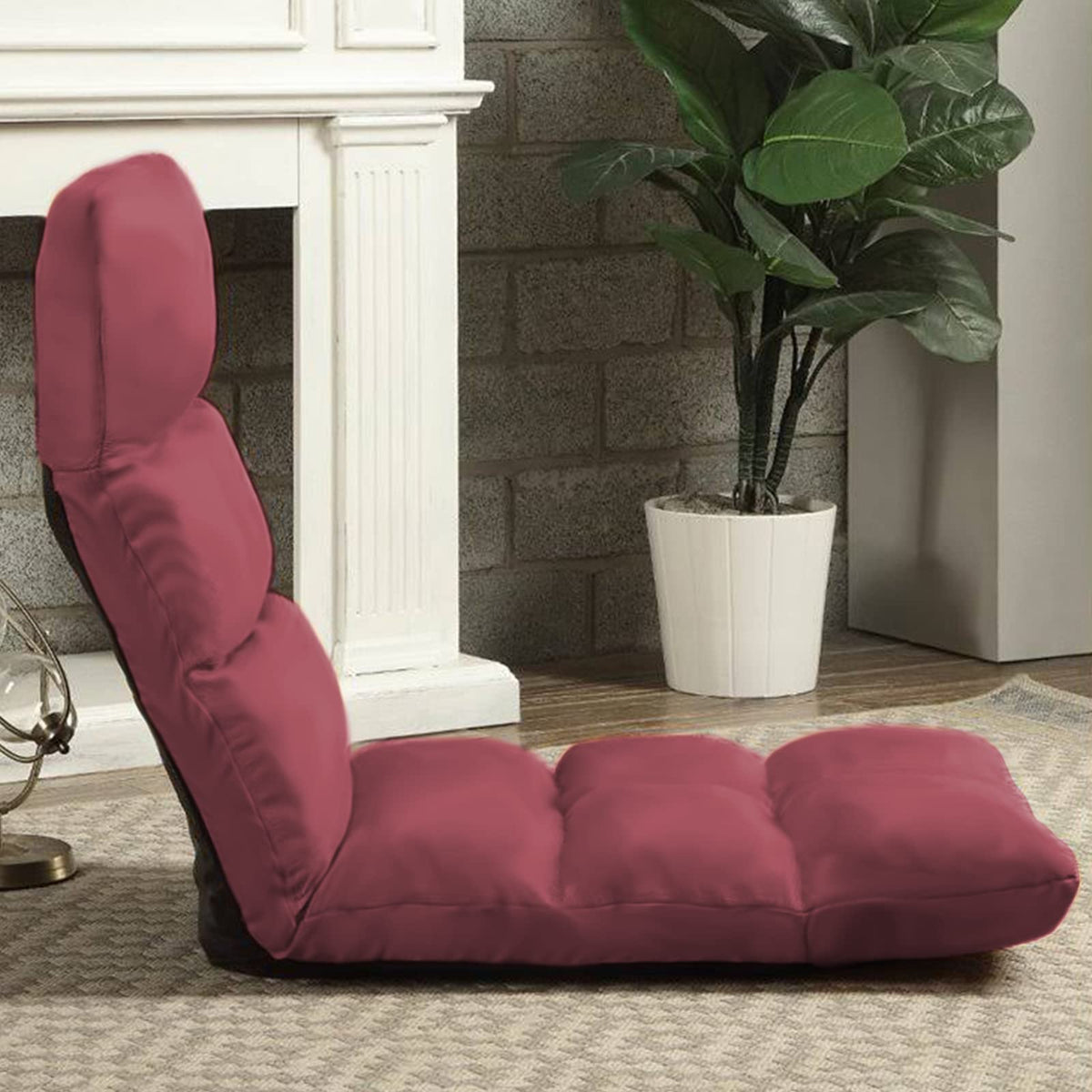 Picnic Upholstered Velvet Foldable Floor Chair - 120x50x15 cm Dark Pink