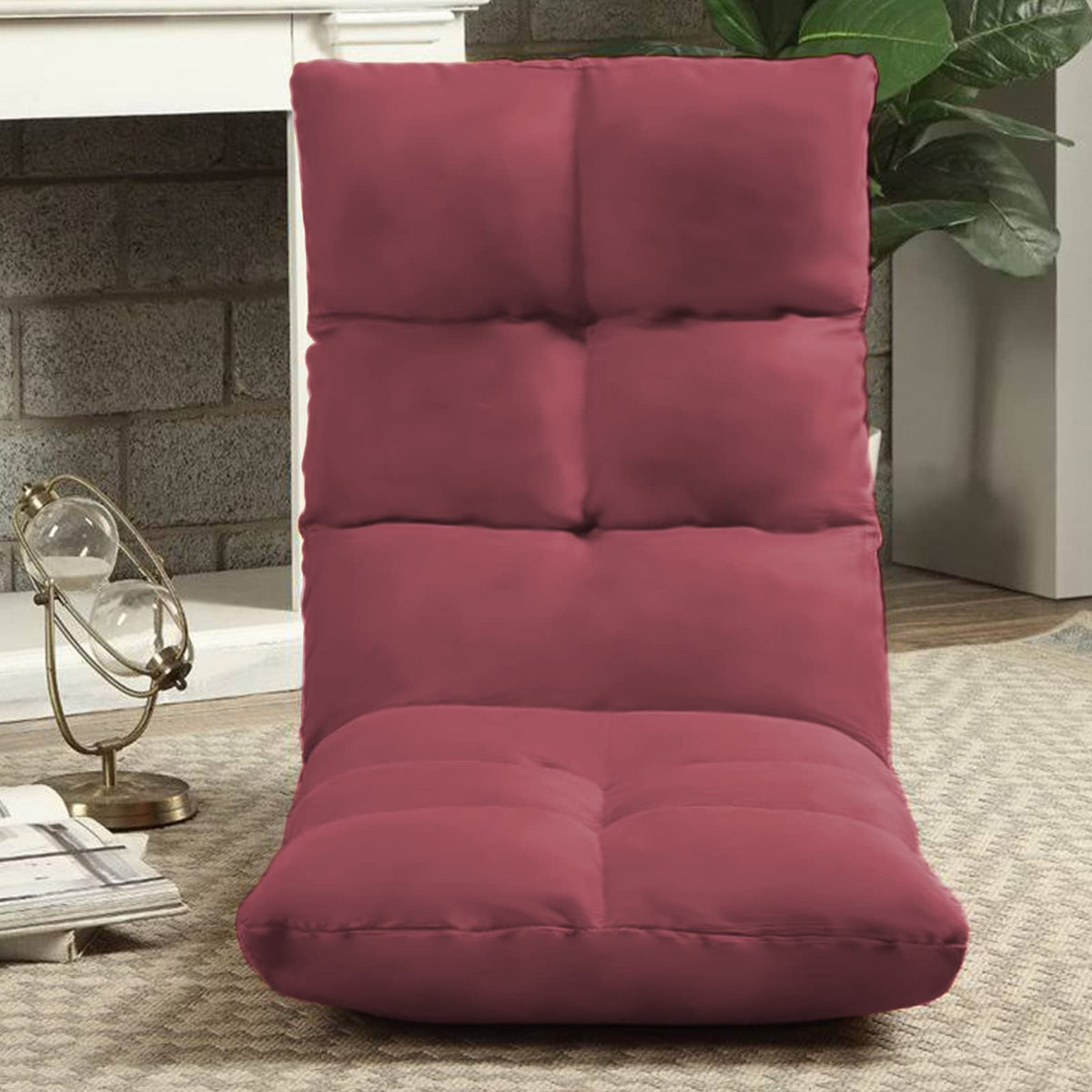 Picnic Upholstered Velvet Foldable Floor Chair - 120x50x15 cm Dark Pink