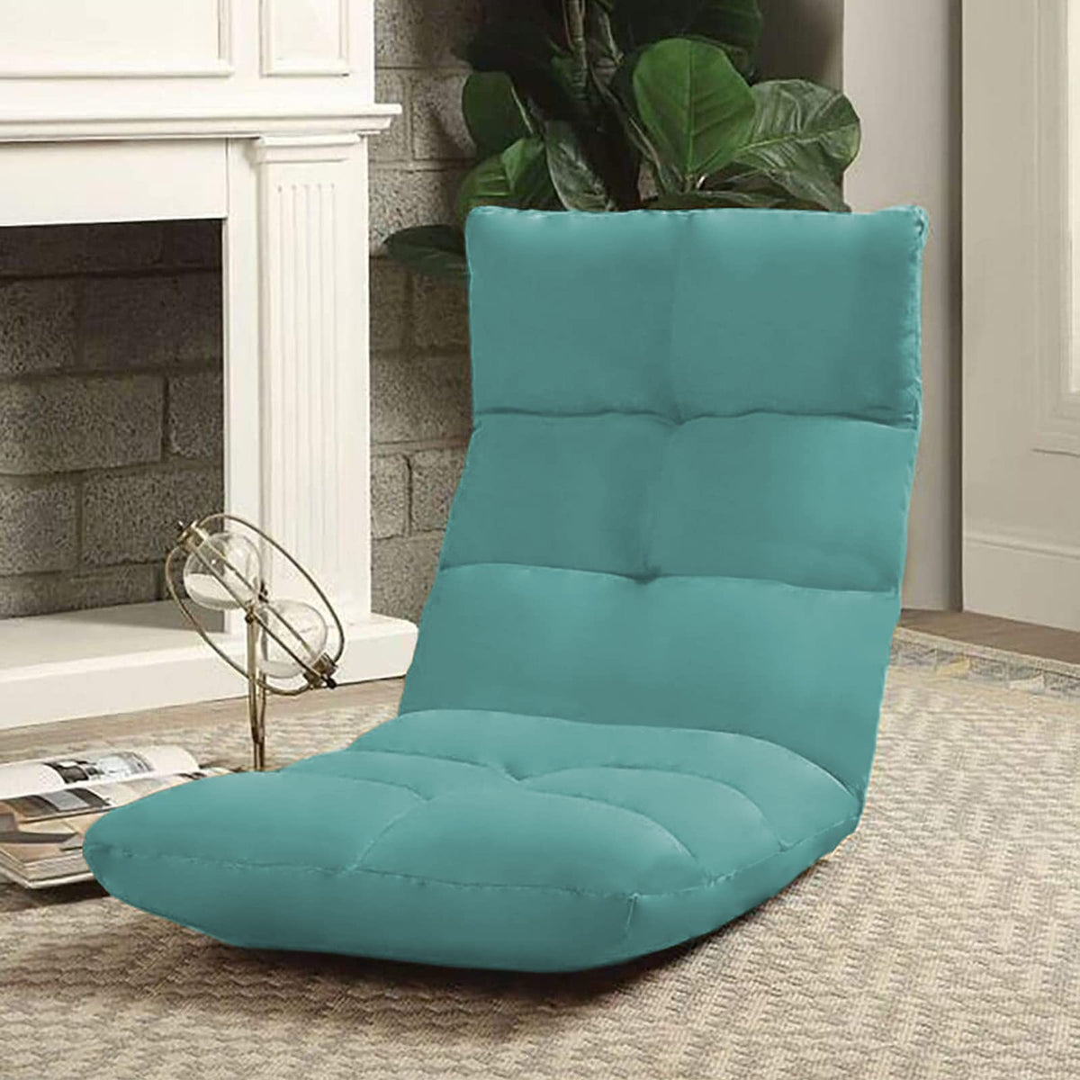 Picnic Upholstered Velvet Foldable Floor Chair - 120x50x15 cm Light Turquoise