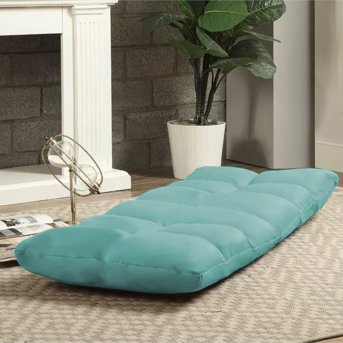 Picnic Upholstered Velvet Foldable Floor Chair - 120x50x15 cm Light Turquoise