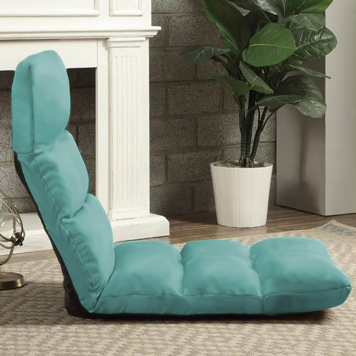 Picnic Upholstered Velvet Foldable Floor Chair - 120x50x15 cm Light Turquoise