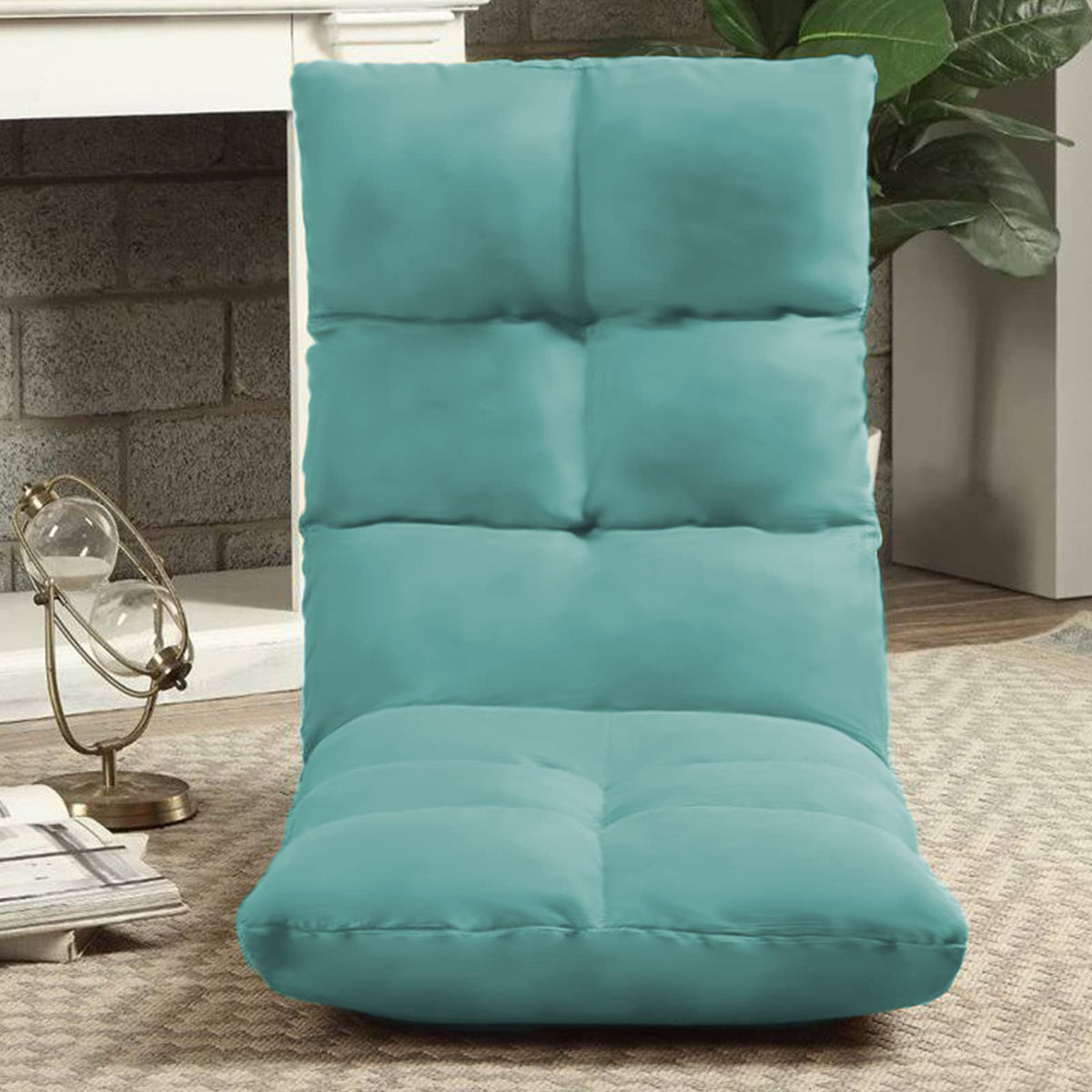 Picnic Upholstered Velvet Foldable Floor Chair - 120x50x15 cm Light Turquoise