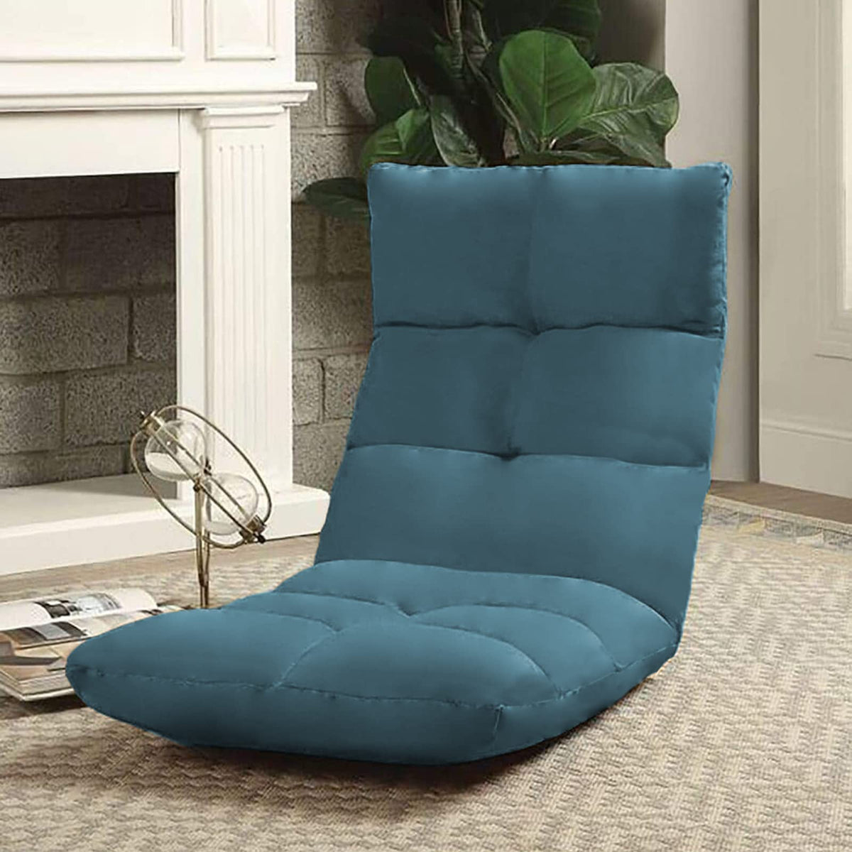 Picnic Upholstered Velvet Foldable Floor Chair - 120x50x15 cm Dark Turquoise