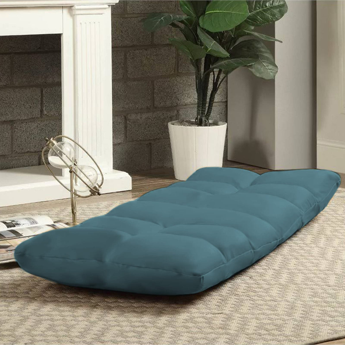 Picnic Upholstered Velvet Foldable Floor Chair - 120x50x15 cm Dark Turquoise