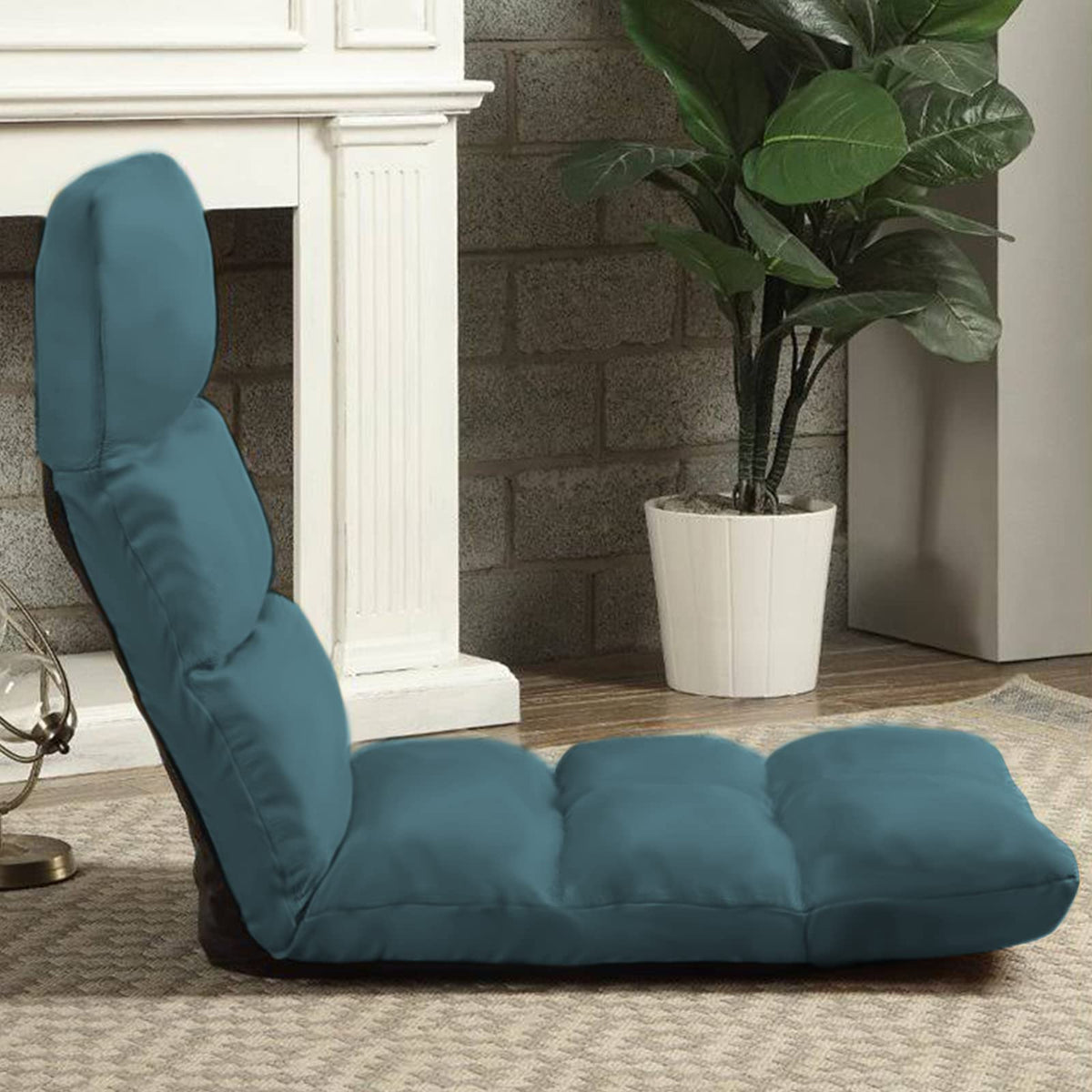 Picnic Upholstered Velvet Foldable Floor Chair - 120x50x15 cm Dark Turquoise