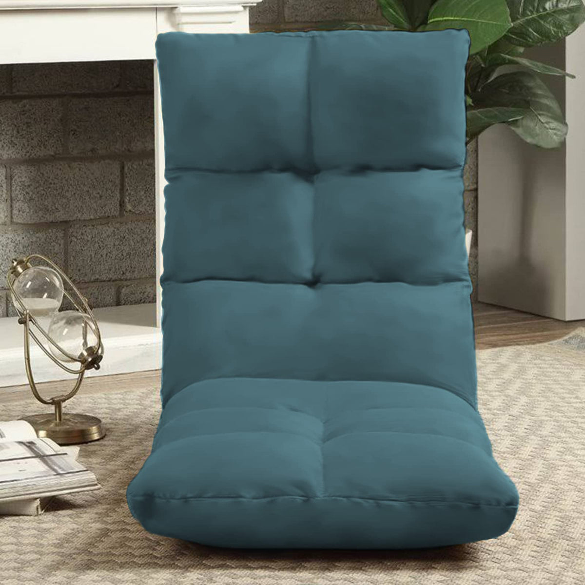 Picnic Upholstered Velvet Foldable Floor Chair - 120x50x15 cm Dark Turquoise