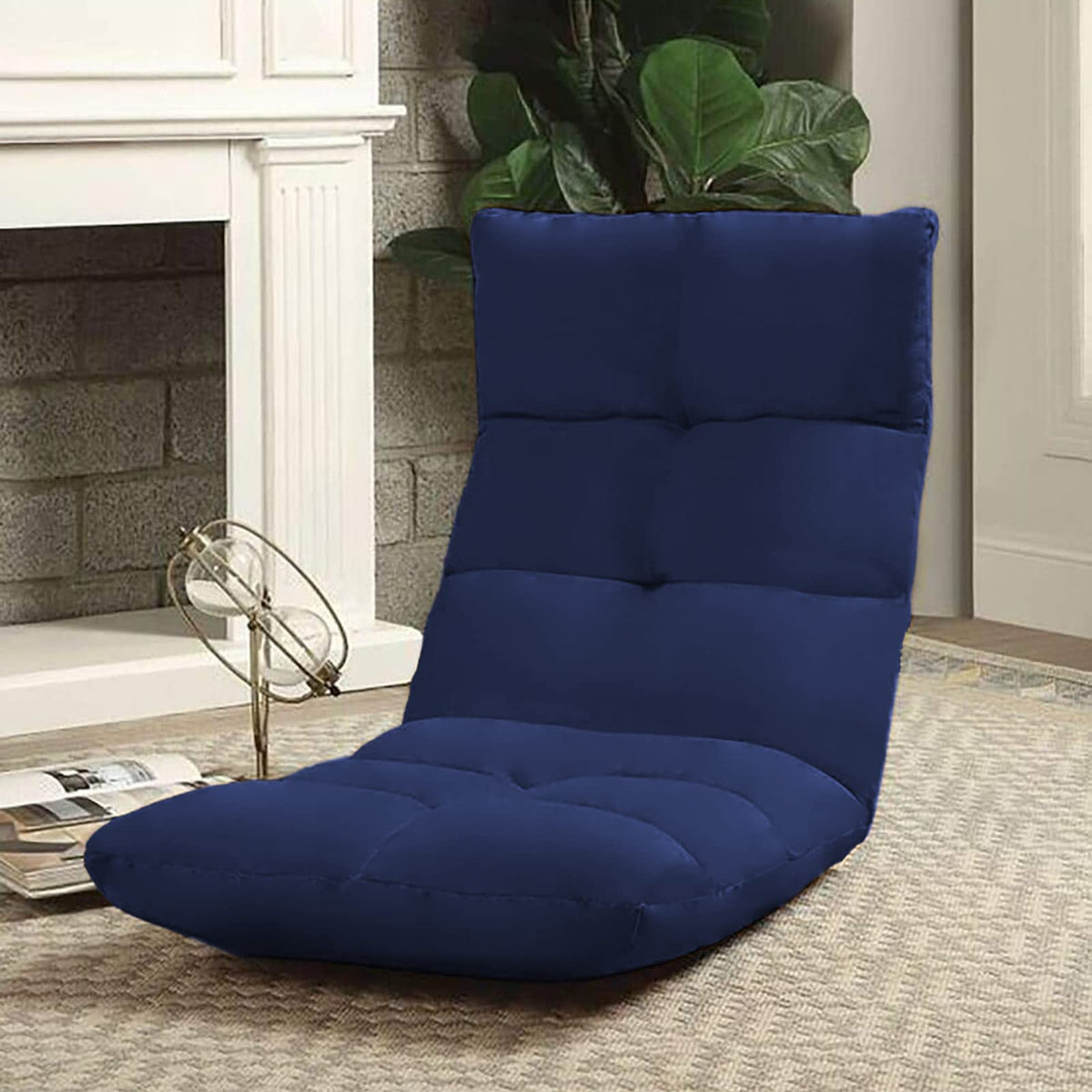 Picnic Upholstered Velvet Foldable Floor Chair - 120x50x15 cm Dark Blue