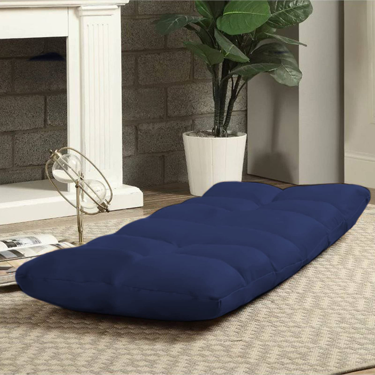 Picnic Upholstered Velvet Foldable Floor Chair - 120x50x15 cm Dark Blue