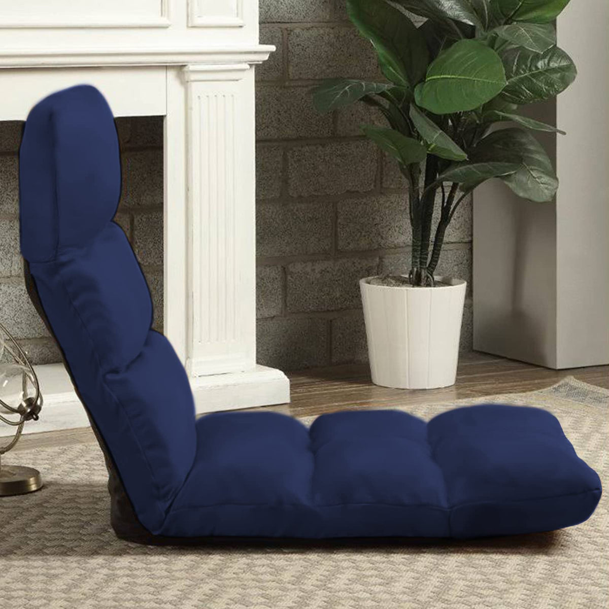 Picnic Upholstered Velvet Foldable Floor Chair - 120x50x15 cm Dark Blue