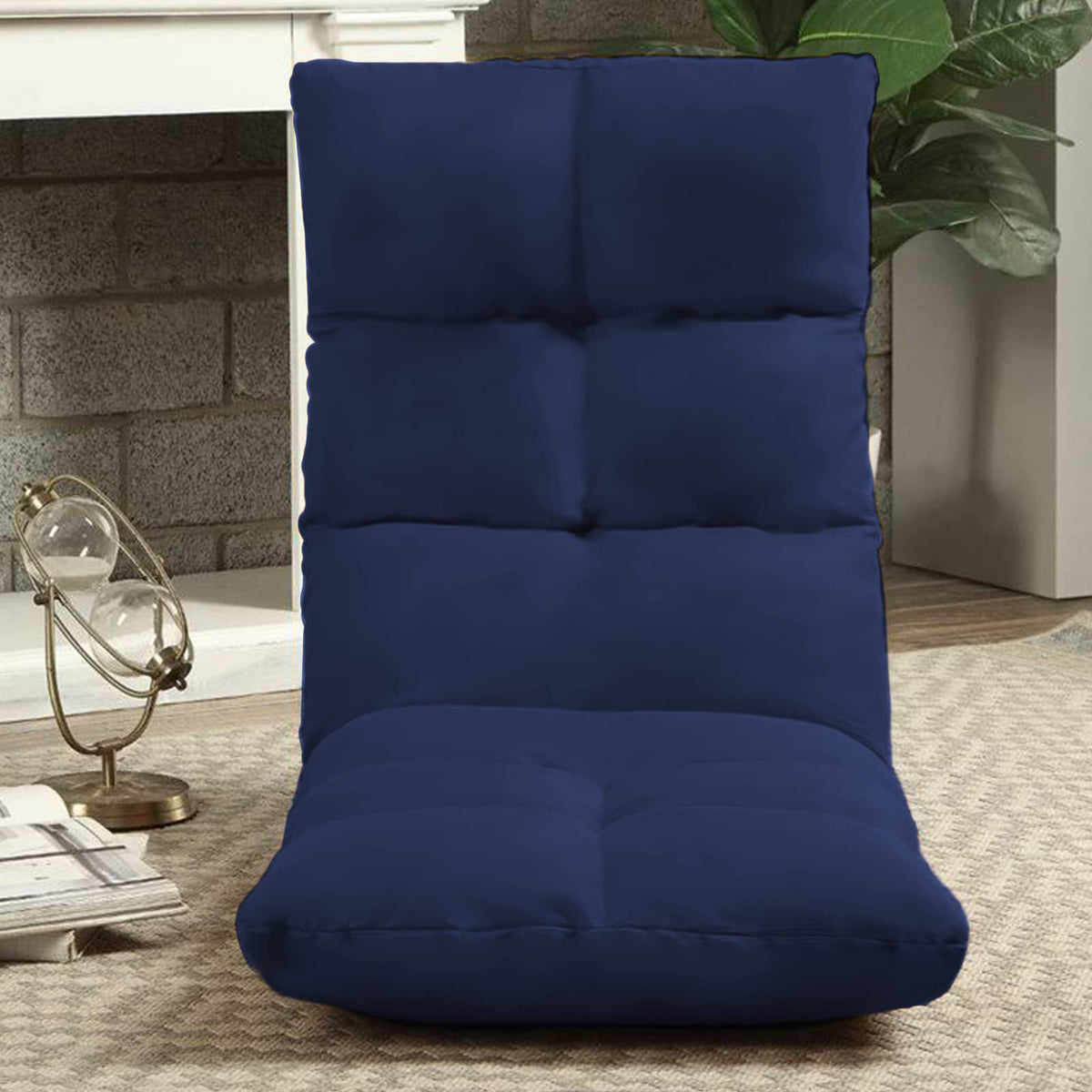 Picnic Upholstered Velvet Foldable Floor Chair - 120x50x15 cm Dark Blue