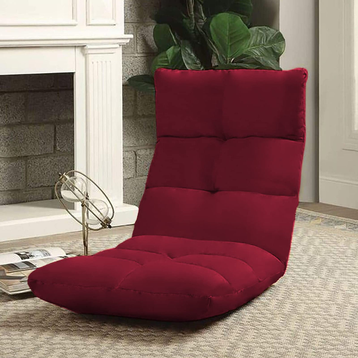 Picnic Upholstered Velvet Foldable Floor Chair - 120x50x15 cm Burgundy