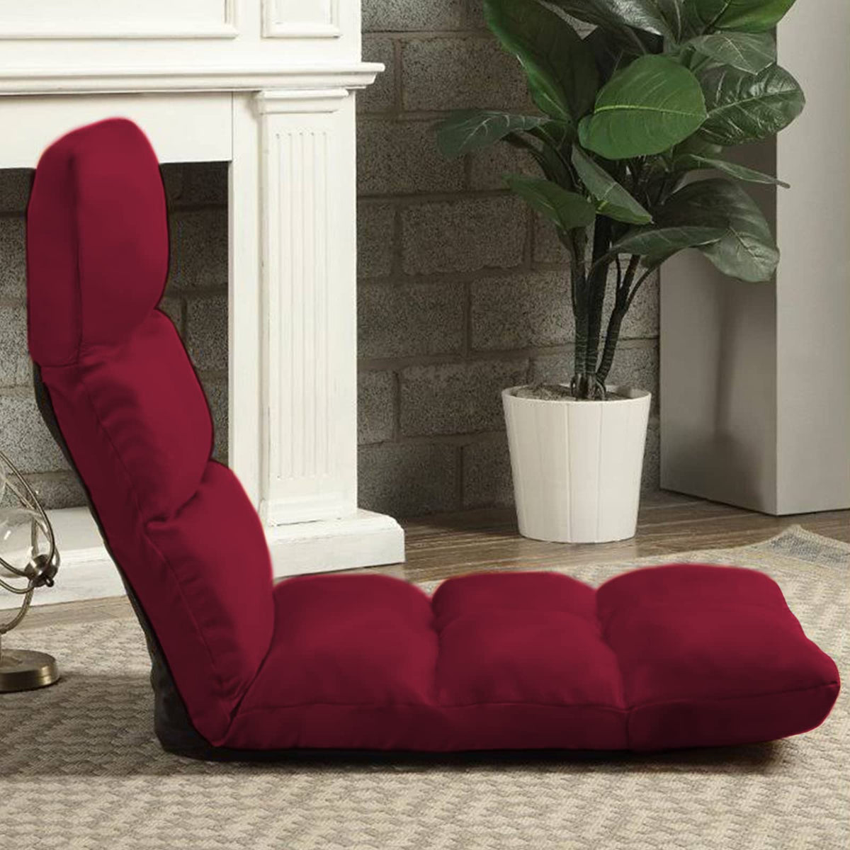 Picnic Upholstered Velvet Foldable Floor Chair - 120x50x15 cm Burgundy