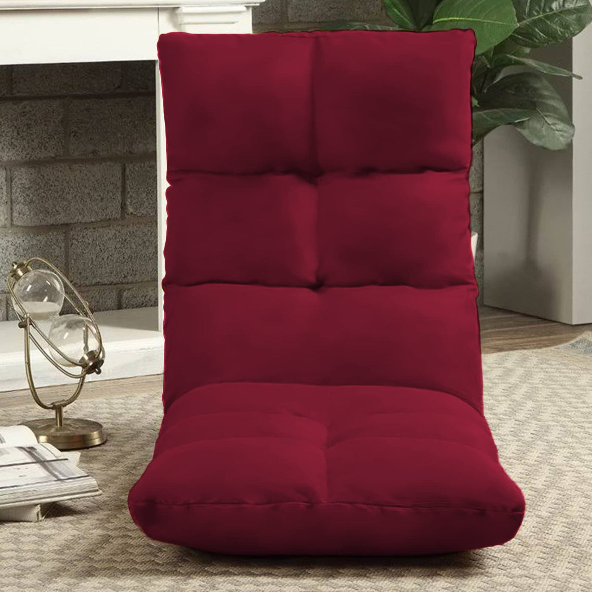 Picnic Upholstered Velvet Foldable Floor Chair - 120x50x15 cm Burgundy