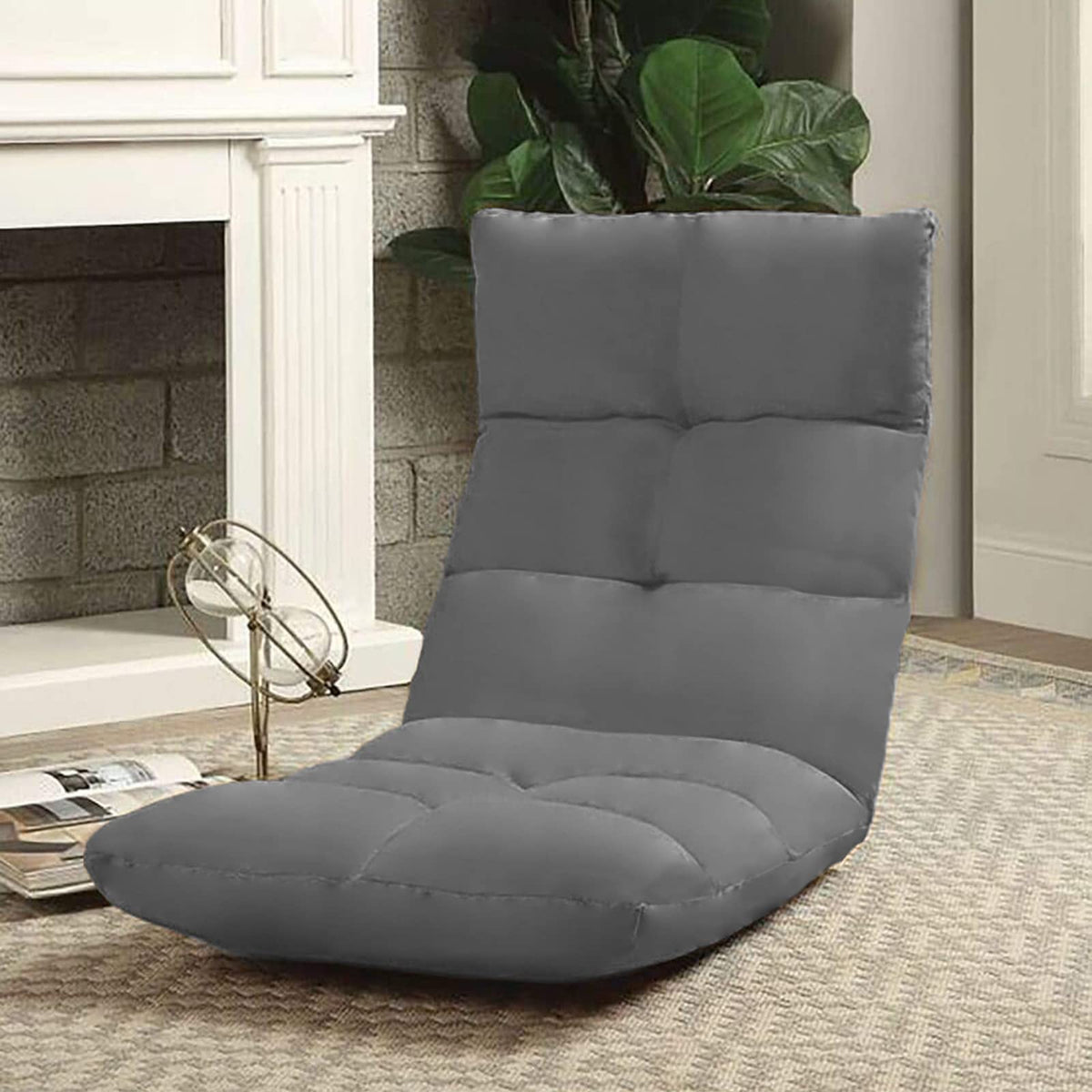 Picnic Upholstered Velvet Foldable Floor Chair - 120x50x15 cm Grey