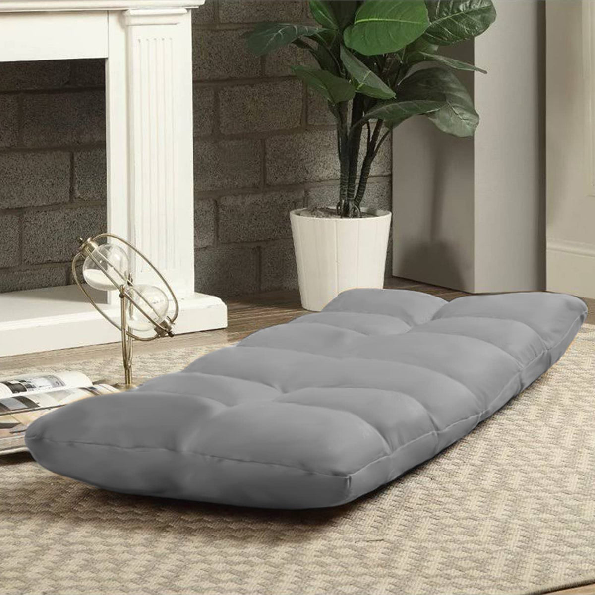 Picnic Upholstered Velvet Foldable Floor Chair - 120x50x15 cm Grey