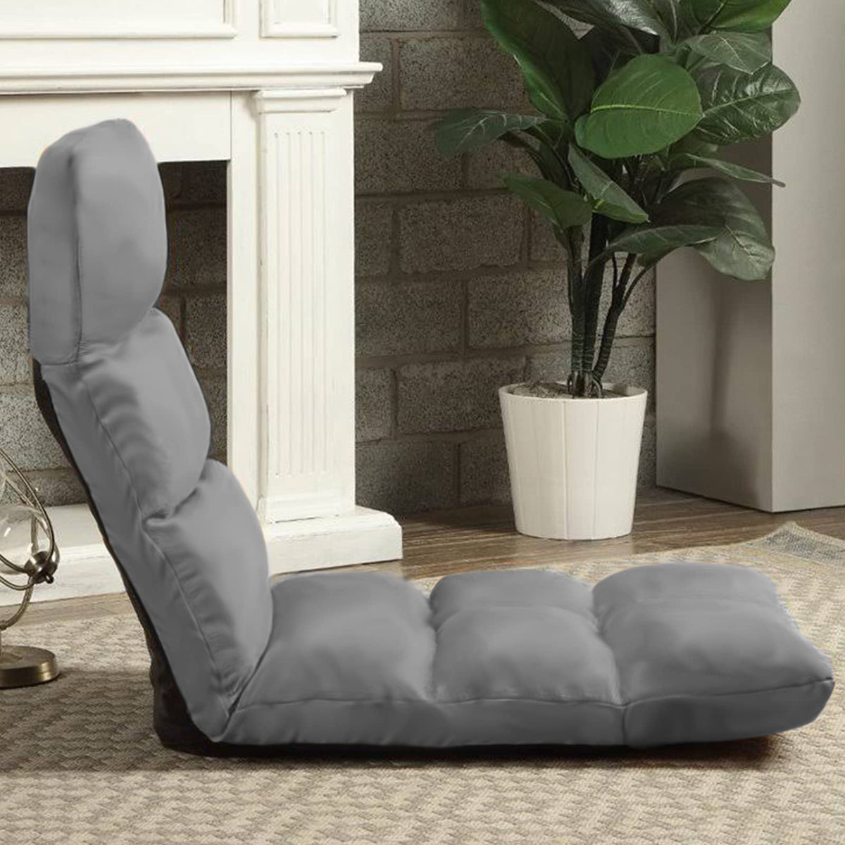 Picnic Upholstered Velvet Foldable Floor Chair - 120x50x15 cm Grey