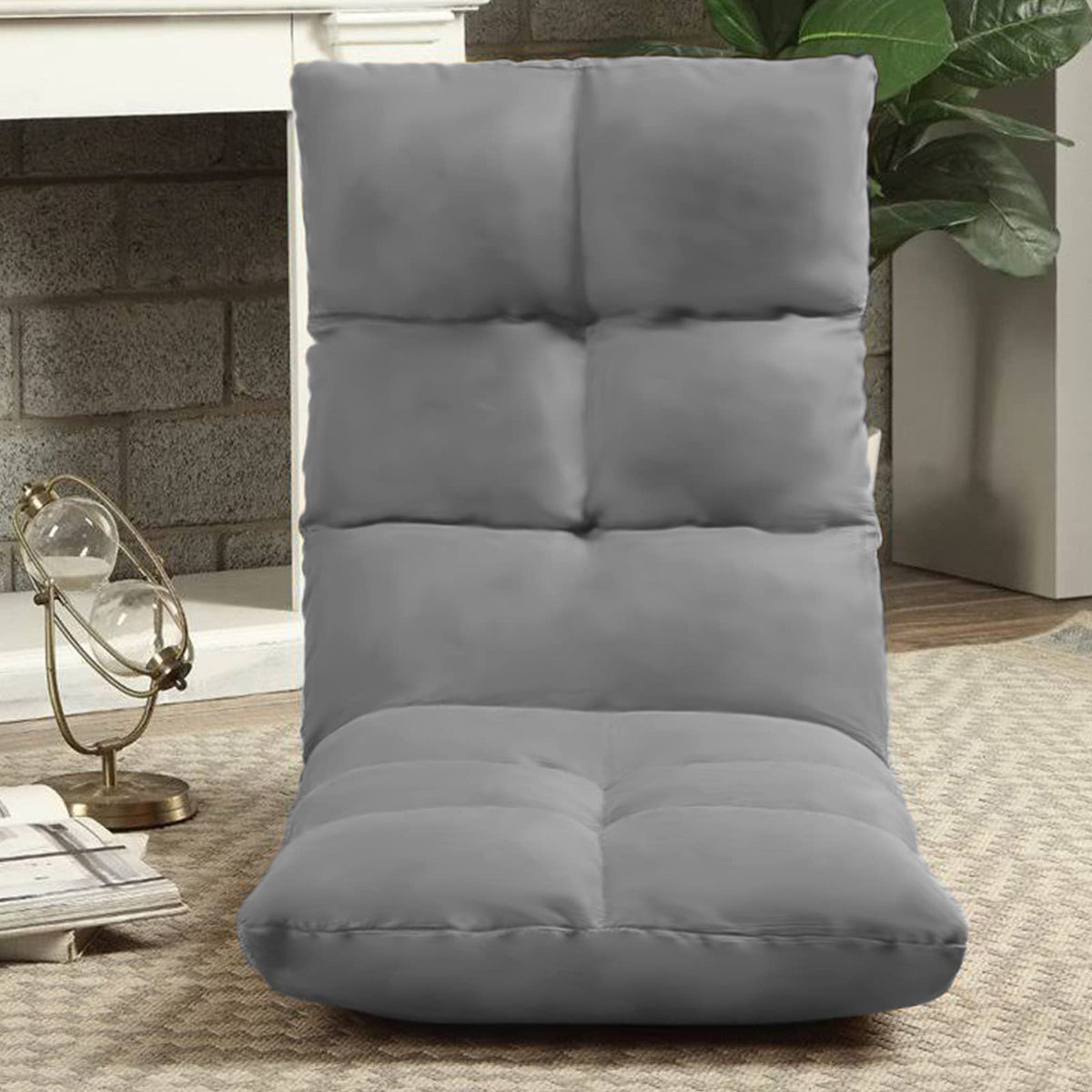 Picnic Upholstered Velvet Foldable Floor Chair - 120x50x15 cm Grey