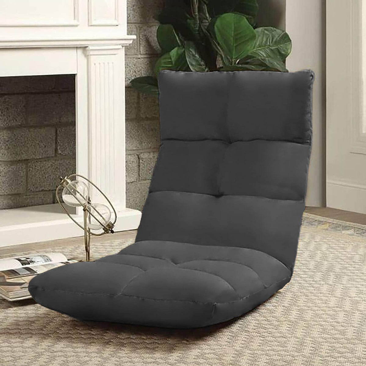 Picnic Upholstered Velvet Foldable Floor Chair - 120x50x15 cm Dark Grey