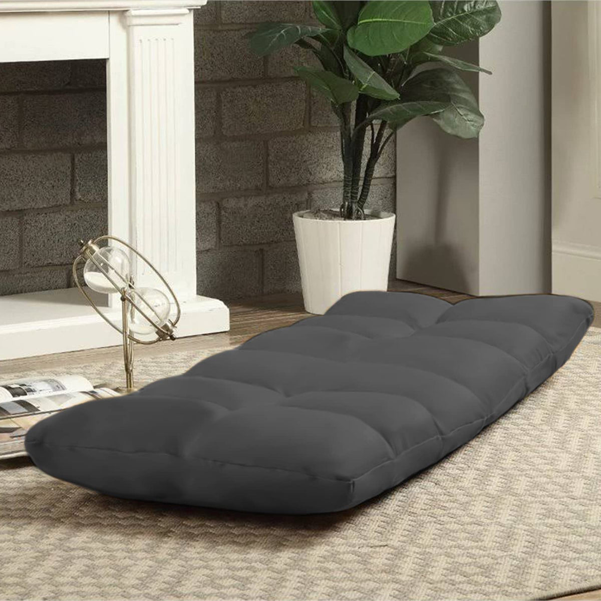 Picnic Upholstered Velvet Foldable Floor Chair - 120x50x15 cm Dark Grey
