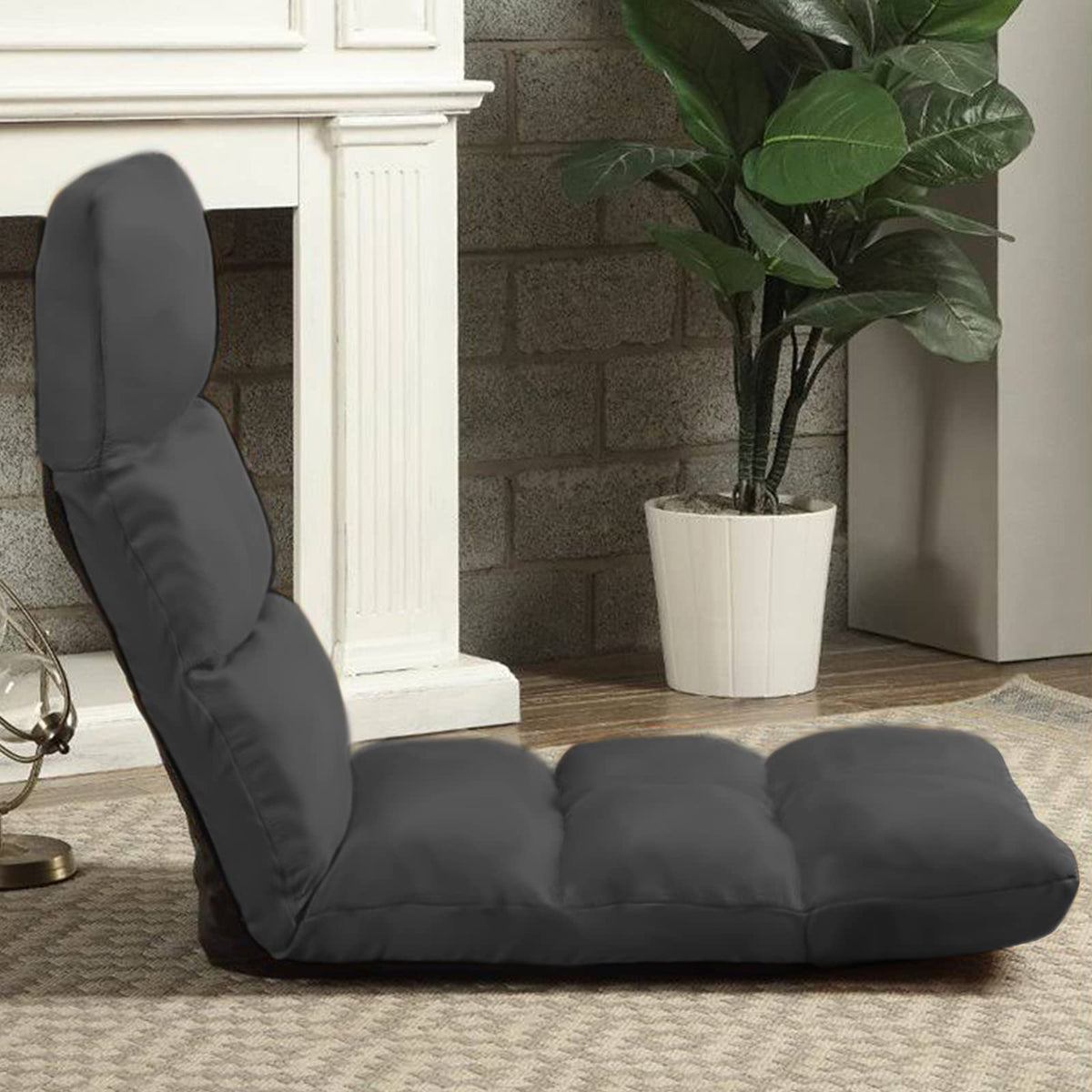 Picnic Upholstered Velvet Foldable Floor Chair - 120x50x15 cm Dark Grey