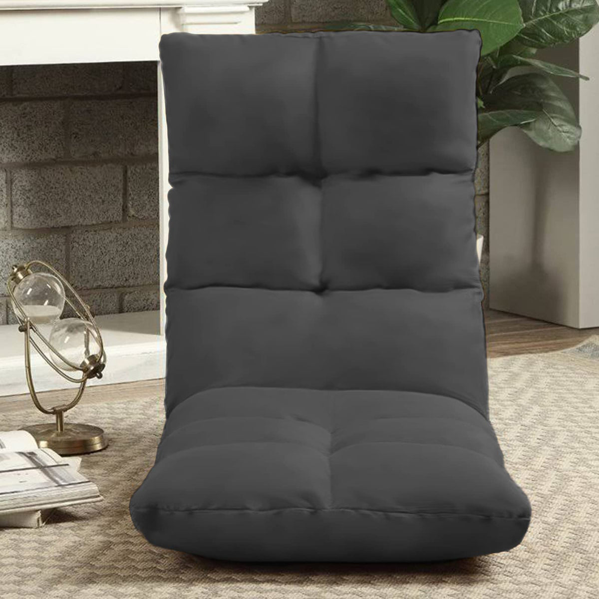 Picnic Upholstered Velvet Foldable Floor Chair - 120x50x15 cm Dark Grey