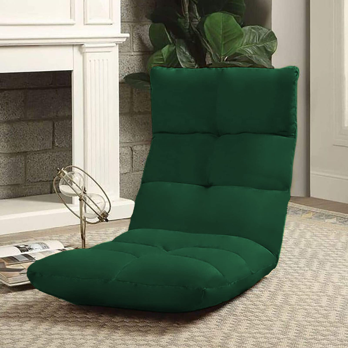 Picnic Upholstered Velvet Foldable Floor Chair - 120x50x15 cm Dark Green