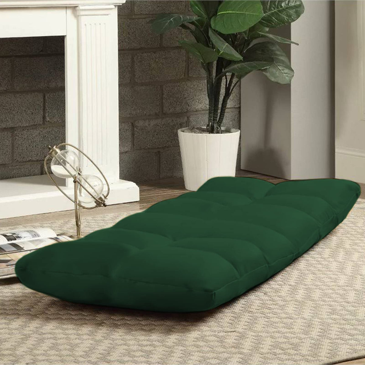 Picnic Upholstered Velvet Foldable Floor Chair - 120x50x15 cm Dark Green