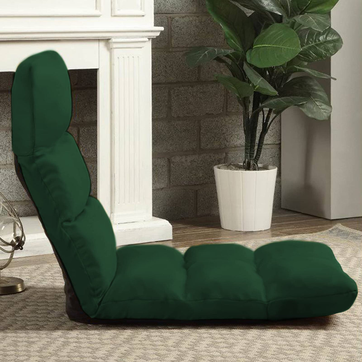 Picnic Upholstered Velvet Foldable Floor Chair - 120x50x15 cm Dark Green