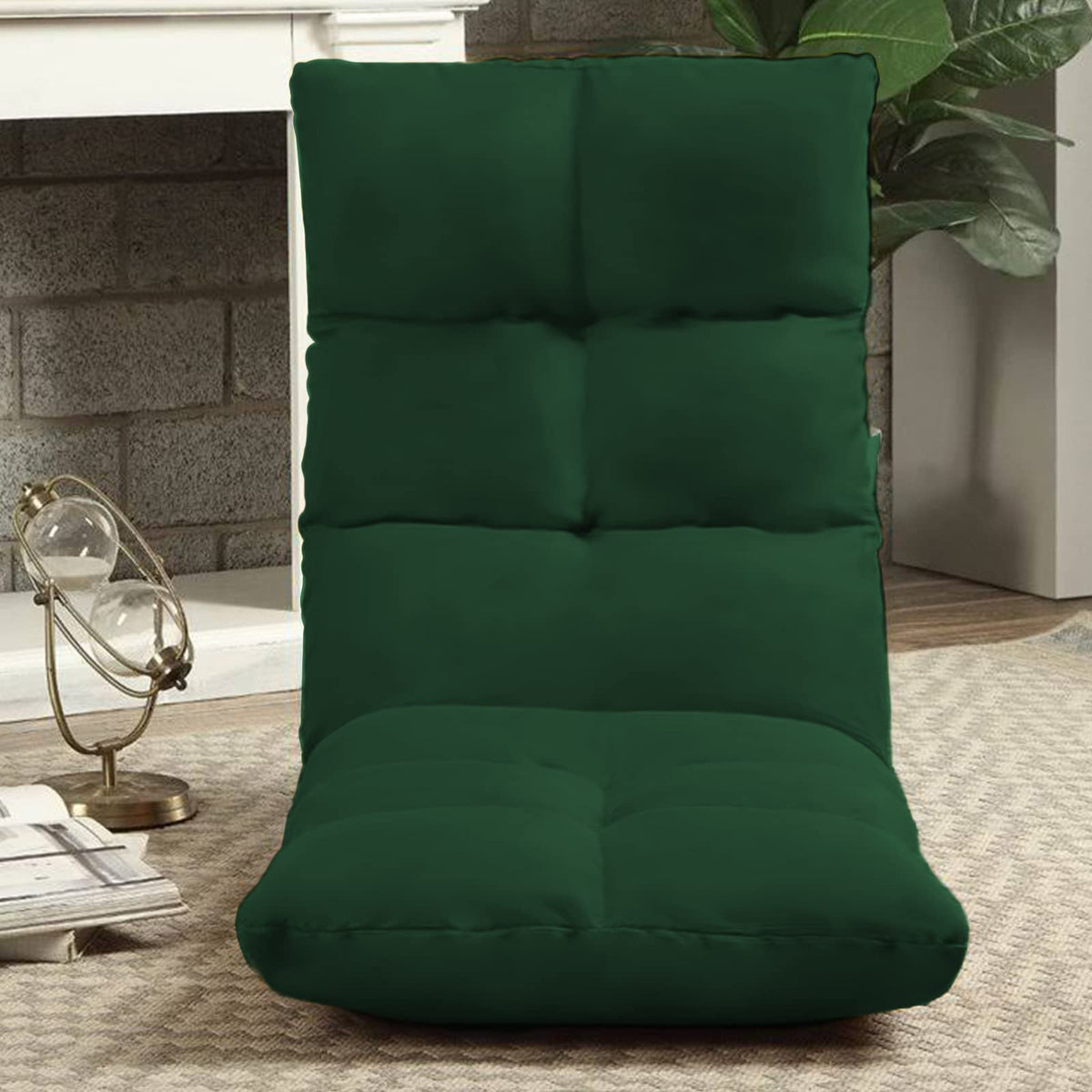 Picnic Upholstered Velvet Foldable Floor Chair - 120x50x15 cm Dark Green