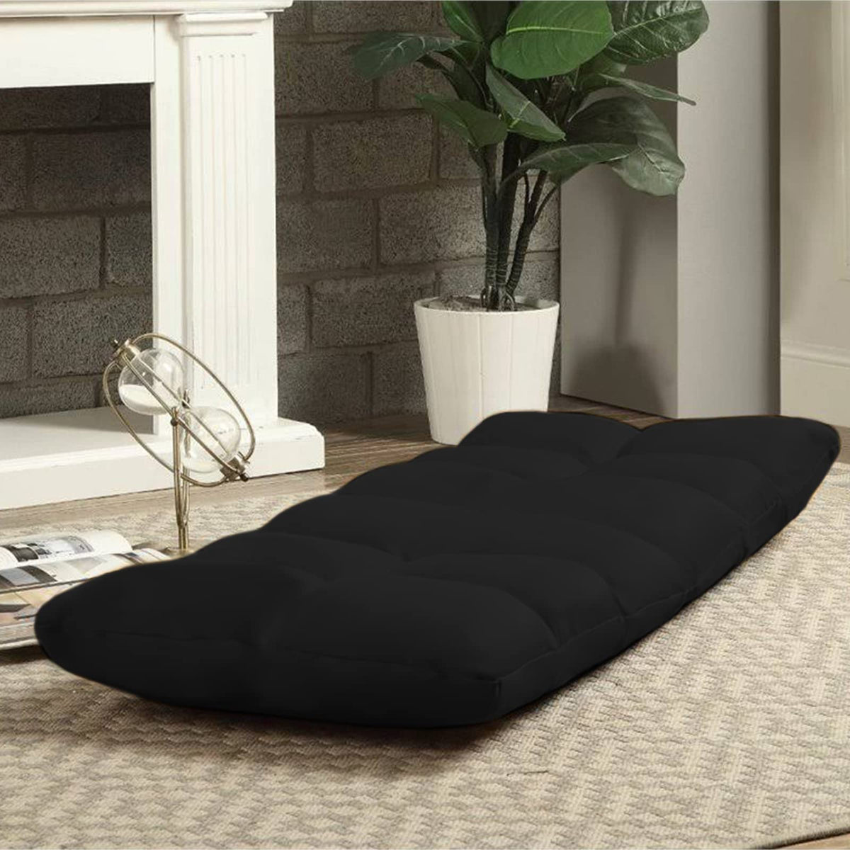 Picnic Upholstered Velvet Foldable Floor Chair - 120x50x15 cm Black