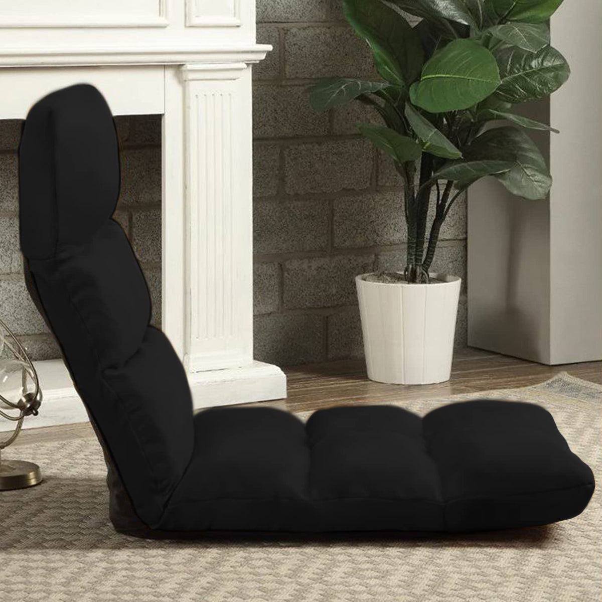 Picnic Upholstered Velvet Foldable Floor Chair - 120x50x15 cm Black