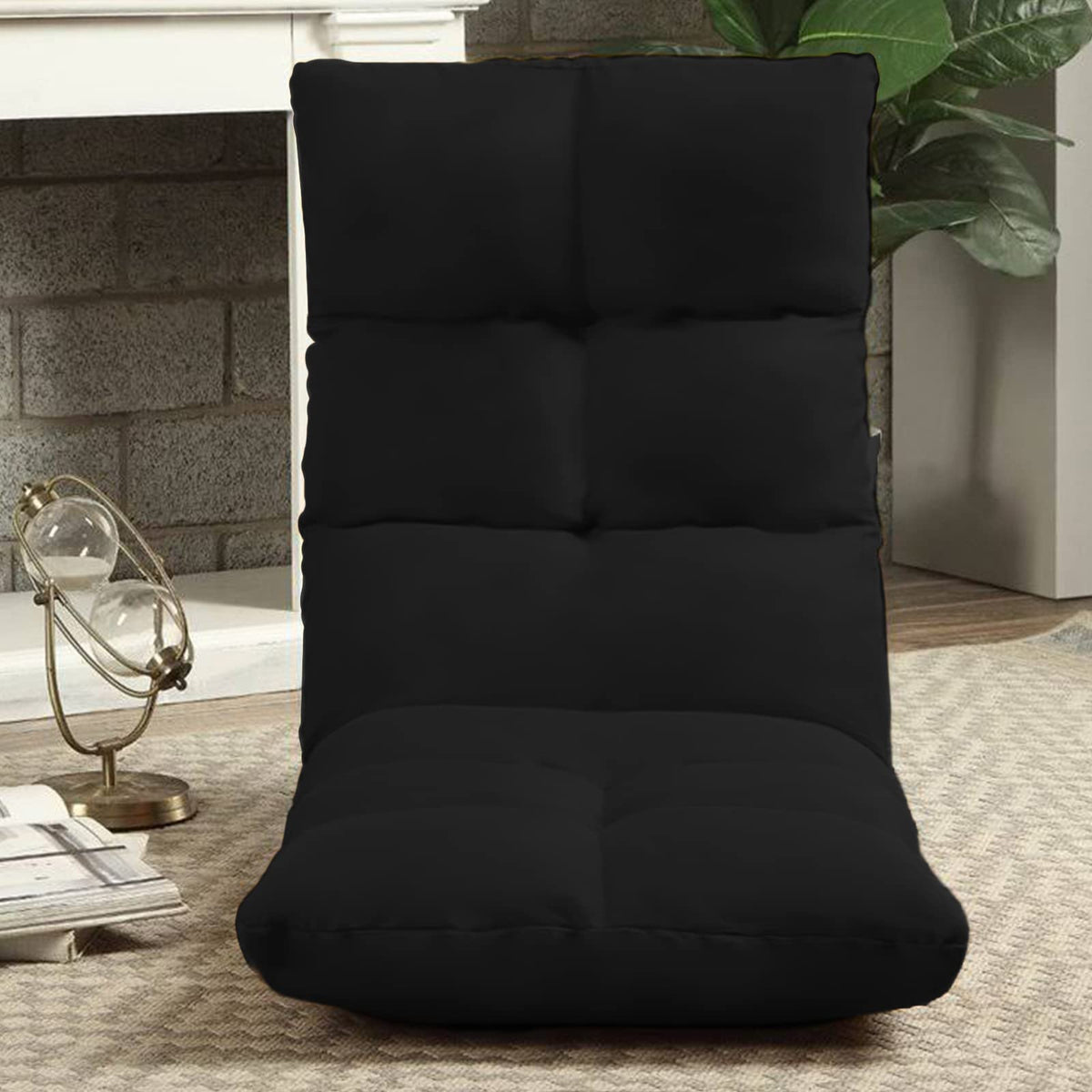 Picnic Upholstered Velvet Foldable Floor Chair - 120x50x15 cm Black