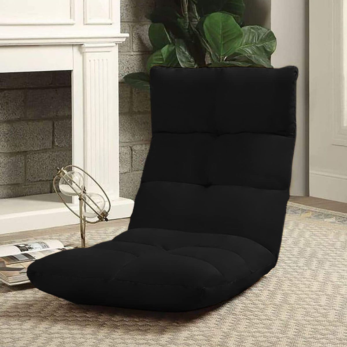 Picnic Upholstered Velvet Foldable Floor Chair - 120x50x15 cm Black
