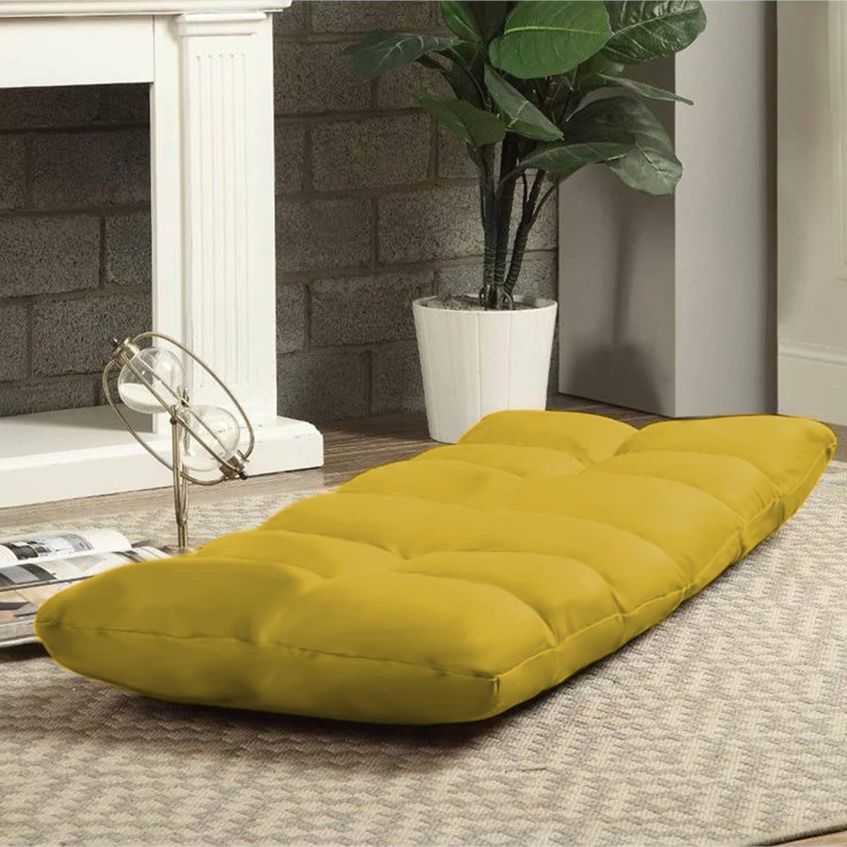 Picnic Upholstered Velvet Foldable Floor Chair - 120x50x15 cm Gold