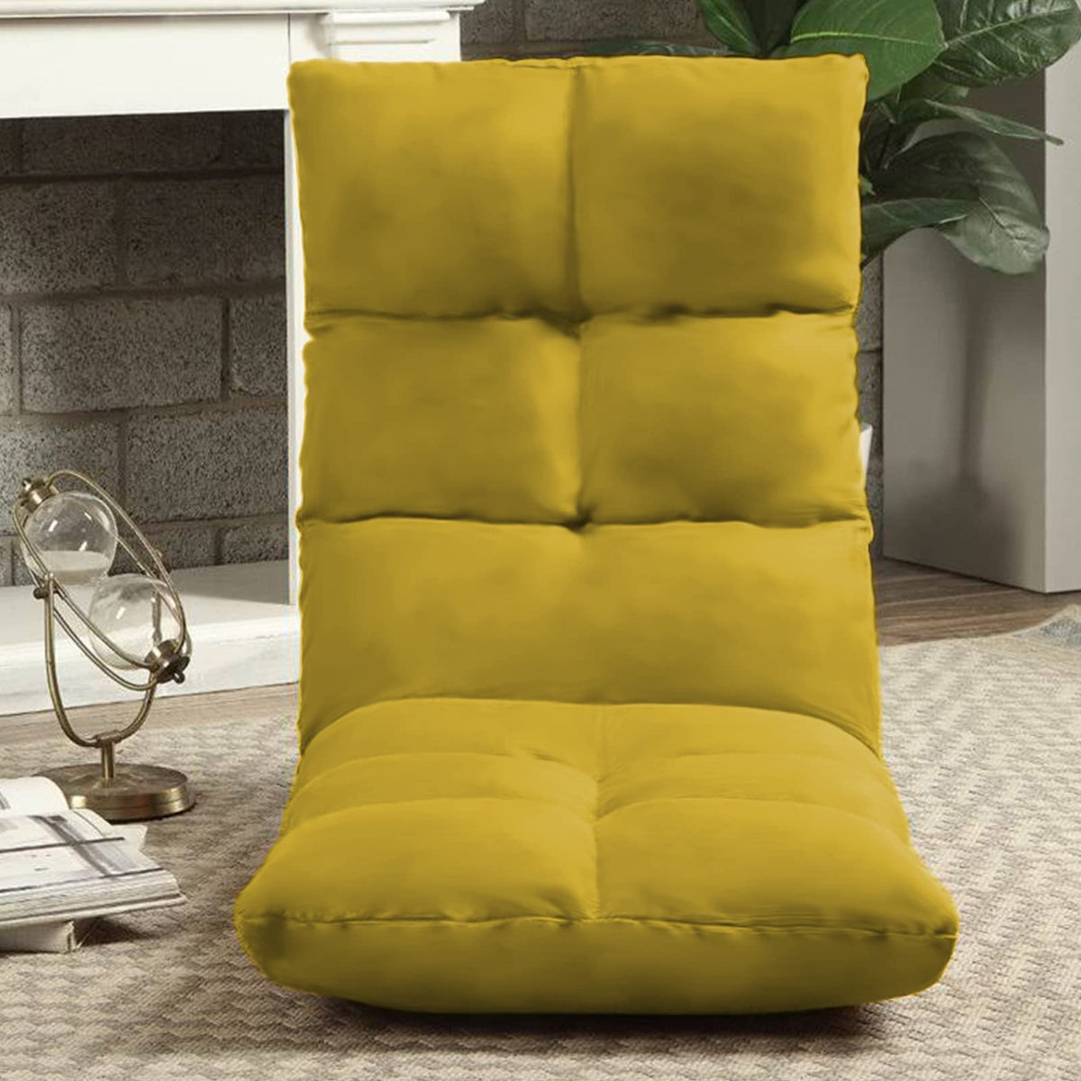Picnic Upholstered Velvet Foldable Floor Chair - 120x50x15 cm Gold