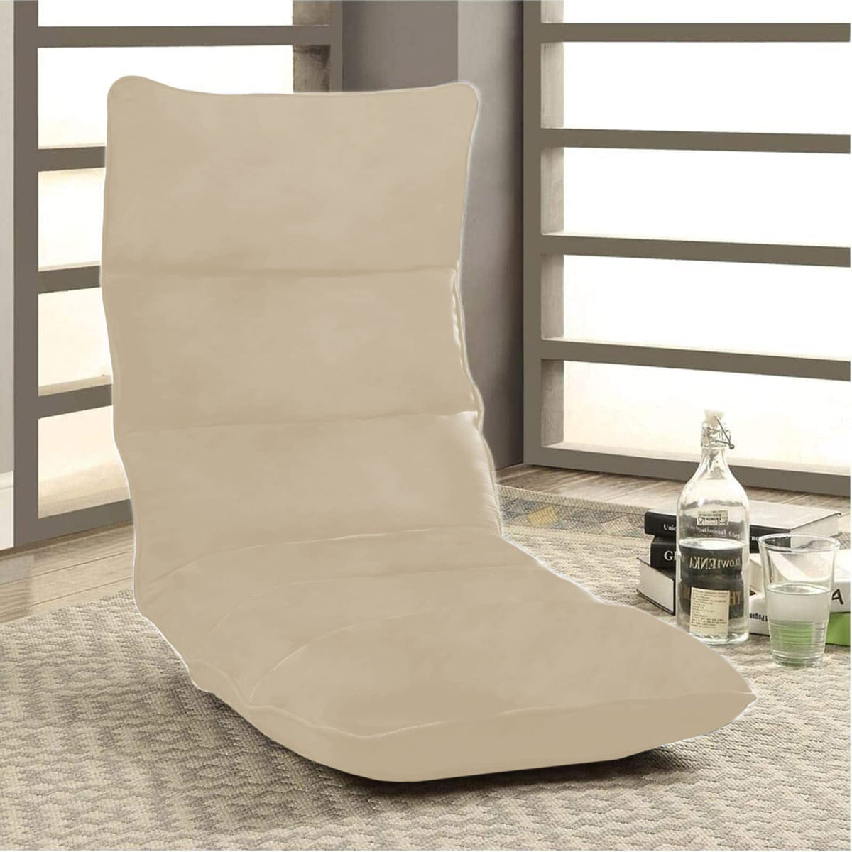 Picnic Velvet Foldable Floor Chair - 120x50x15 cm Light Beige