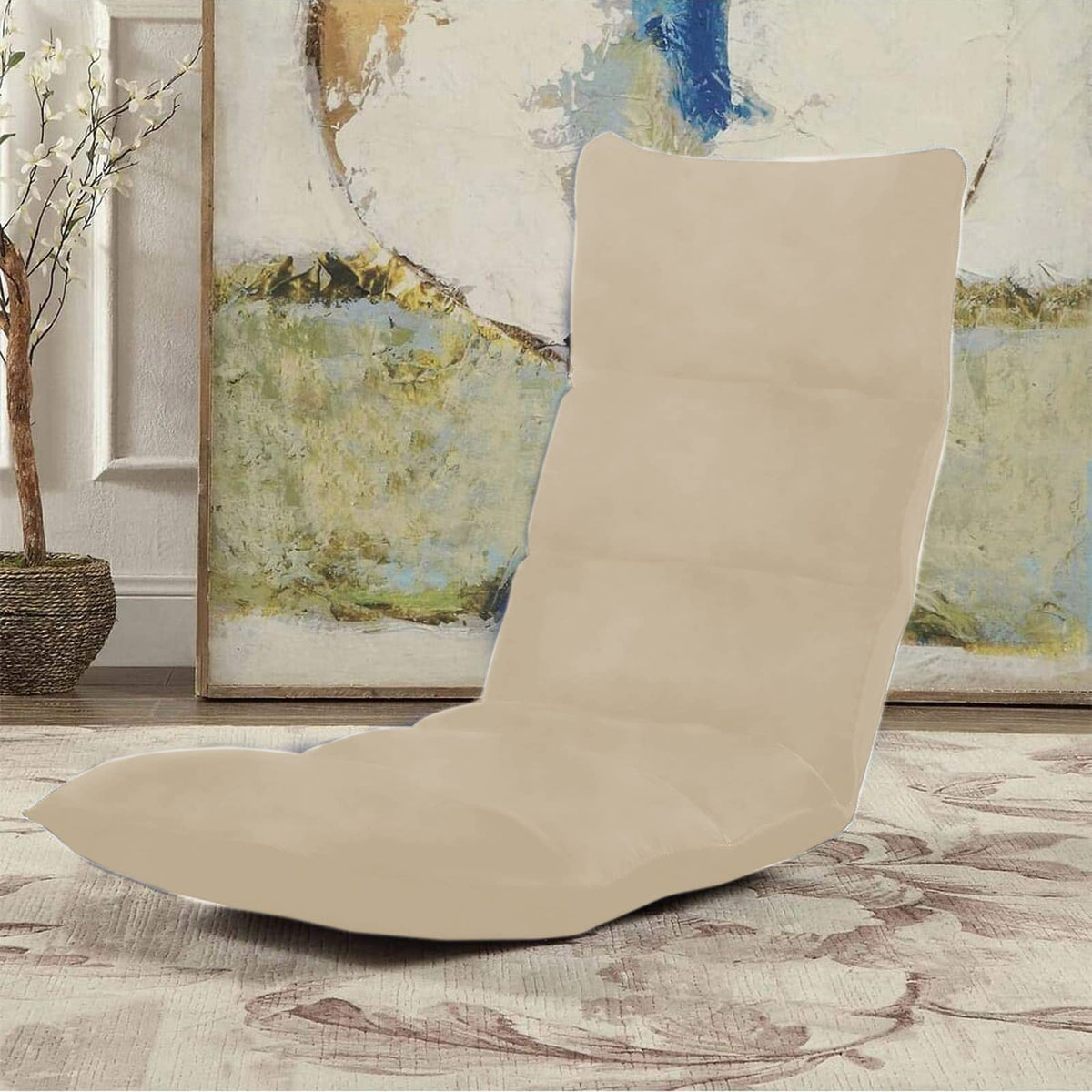 Picnic Velvet Foldable Floor Chair - 120x50x15 cm Light Beige
