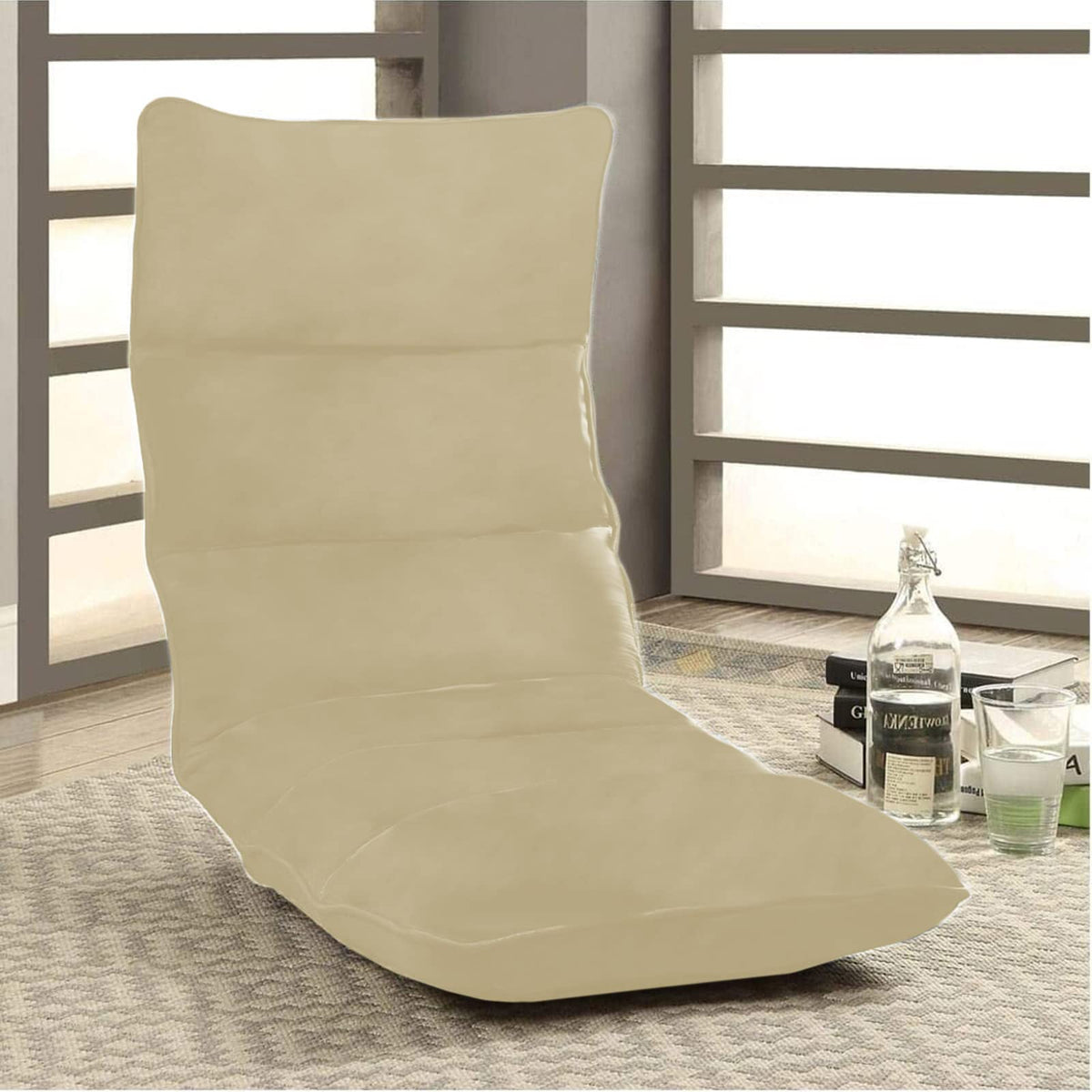 Picnic Velvet Foldable Floor Chair - 120x50x15 cm Dark Ivory