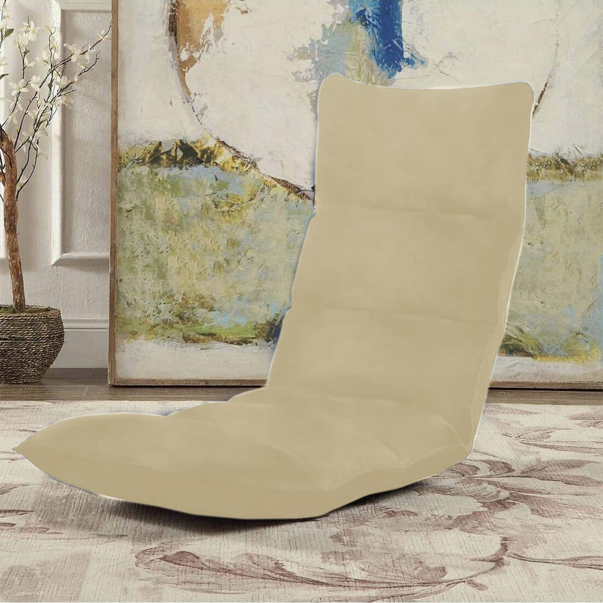 Picnic Velvet Foldable Floor Chair - 120x50x15 cm Dark Ivory