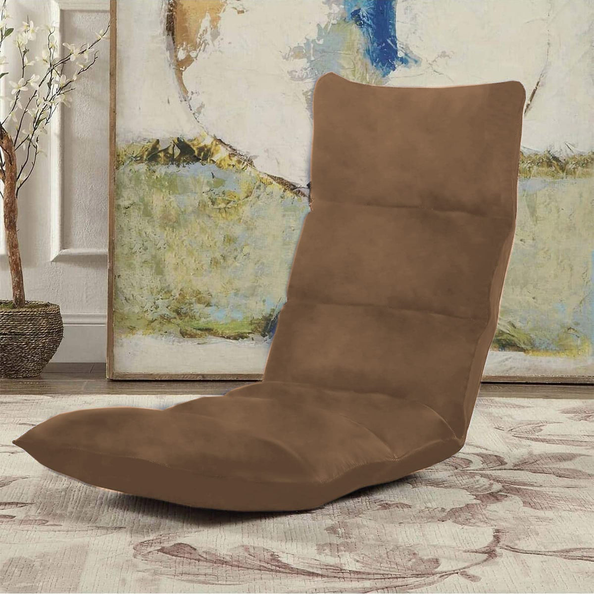 Picnic Velvet Foldable Floor Chair - 120x50x15 cm Light Brown