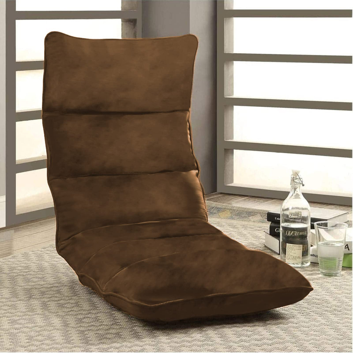 Picnic Velvet Foldable Floor Chair - 120x50x15 cm Brown