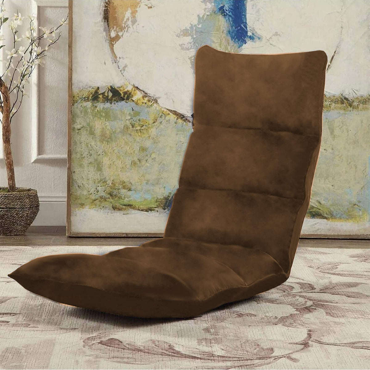 Picnic Velvet Foldable Floor Chair - 120x50x15 cm Brown