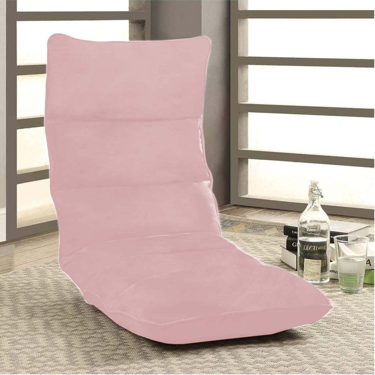 Picnic Velvet Foldable Floor Chair - 120x50x15 cm Light Pink