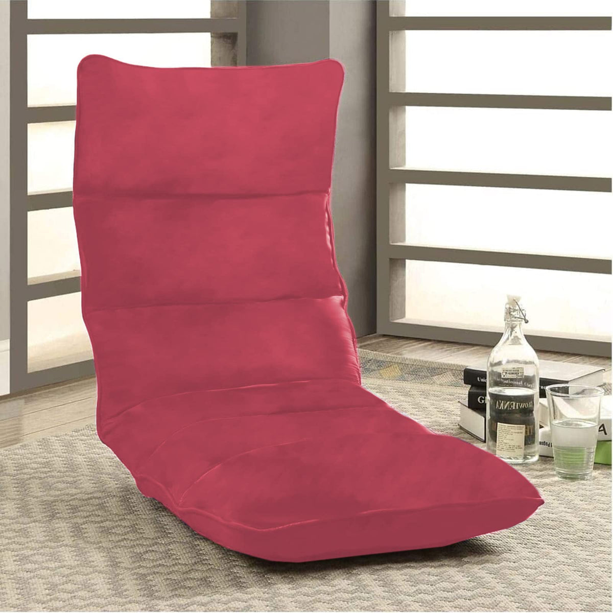Picnic Velvet Foldable Floor Chair - 120x50x15 cm Dark Pink